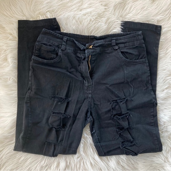 Denim - 78- Black Distressed Tapered Skinny Jeans